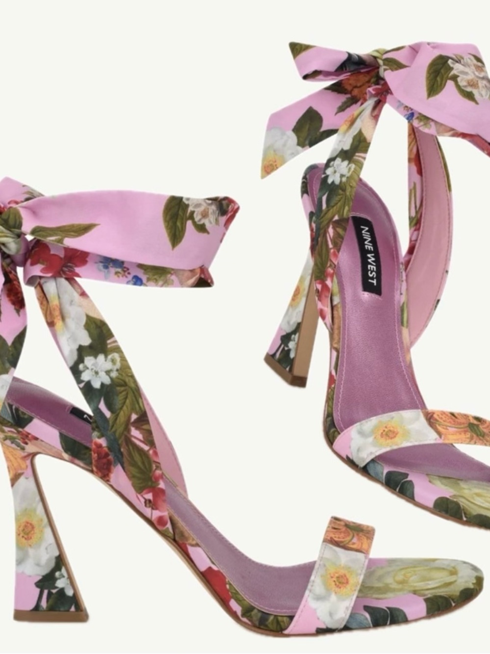 Nine West Pink Floral Tie-Strap Heeled Sandals